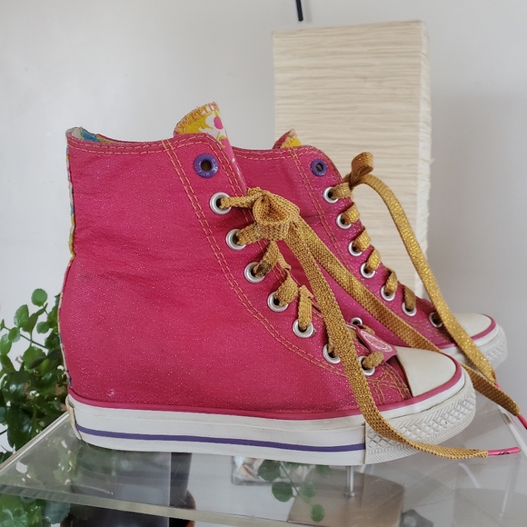 Daddy's Money Sneakers size 5 1/2 Hot Pink Secret Wedge High Top Shoes - Picture 2 of 13